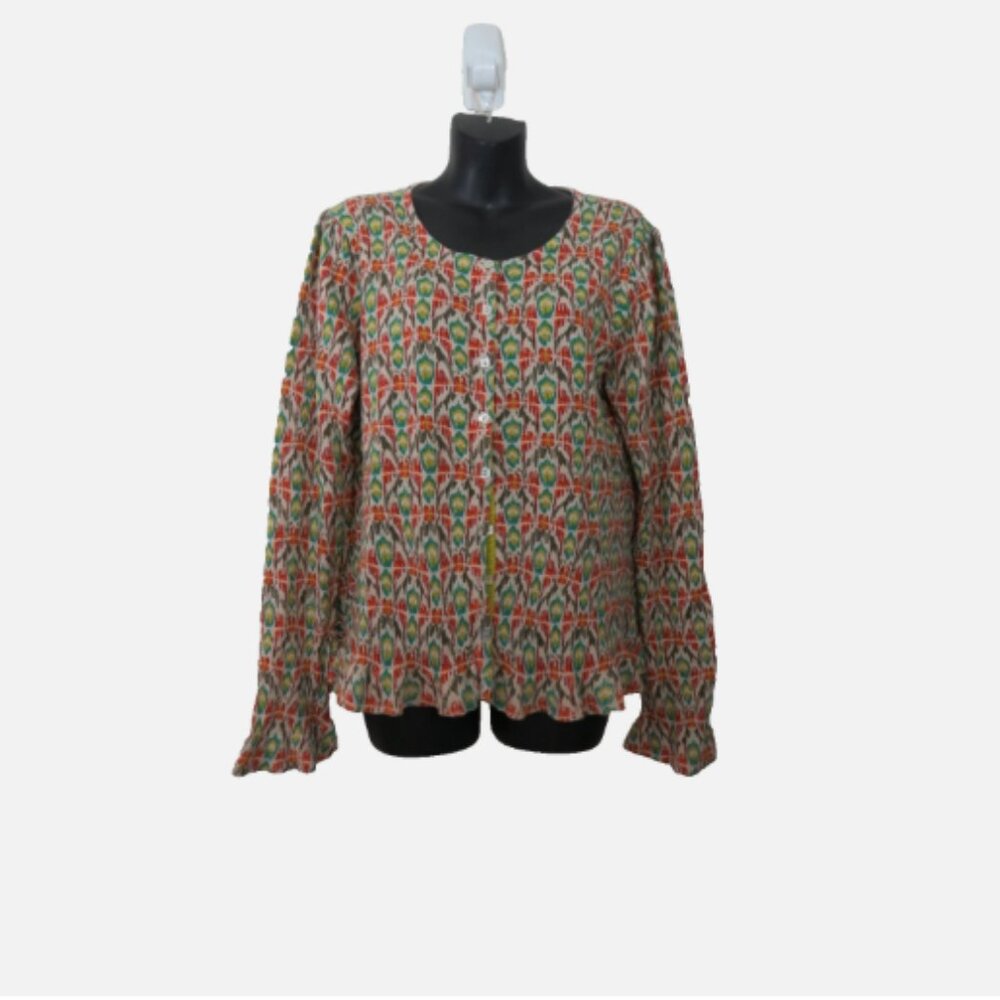 Sundance size XL Ruffle Hem Cardigan Sweater Button Front Printed